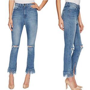 Show Me Your‎ Mumu Brooklyn Jeans 26 High Waist Distressed Fray Hem Harbor Blue